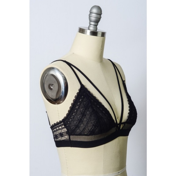 New Strappy Sexy Black Lace cage Bralette Lingerie - Picture 5 of 6